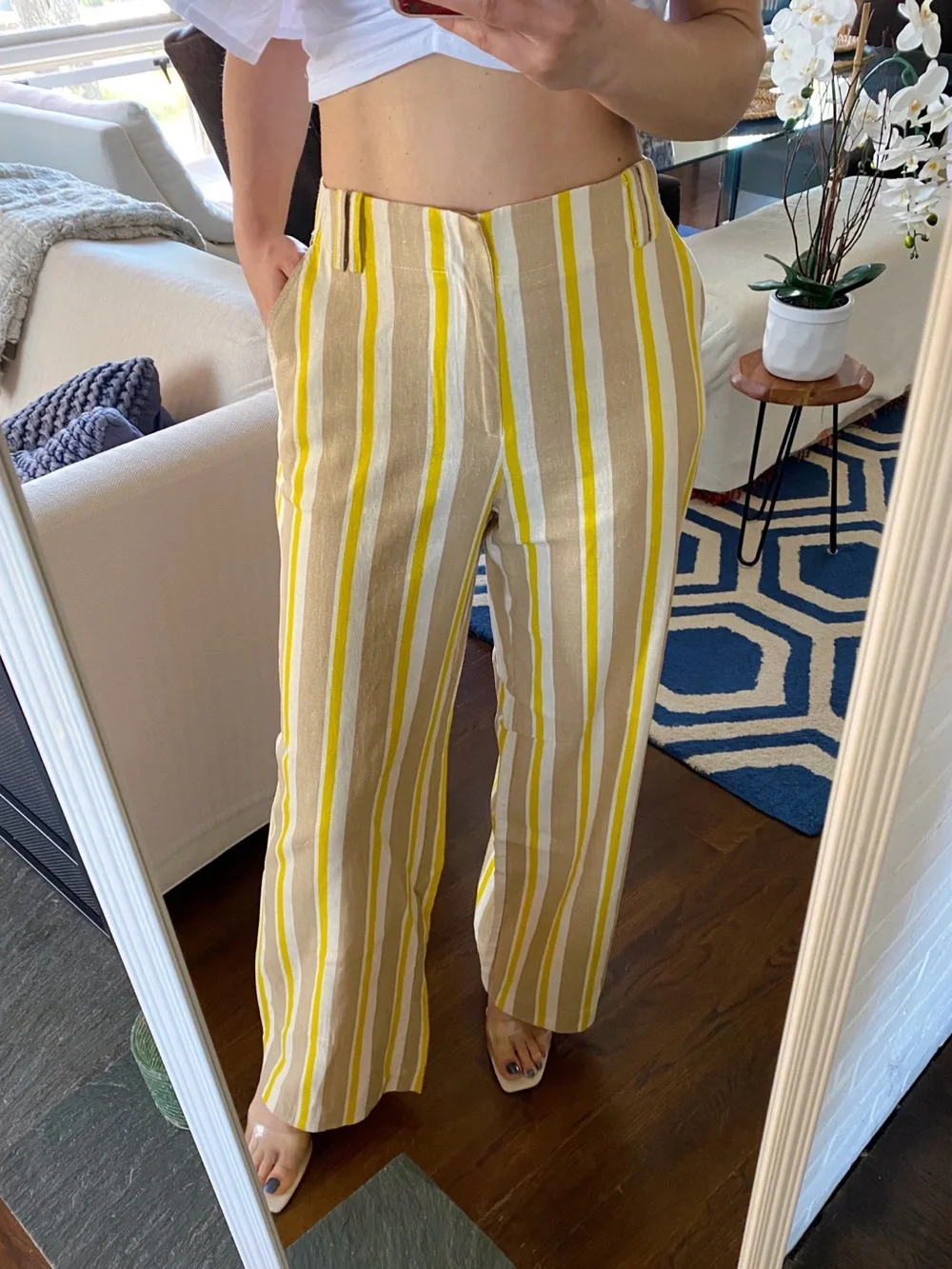 ZARA Striped Linen Blend Wide-Leg Trousers in Beige and Yellow! 🐚